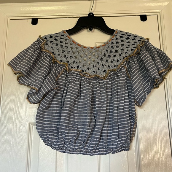 Free People Allora Blue Crop Stripe Top size XS - Picture 5 of 12